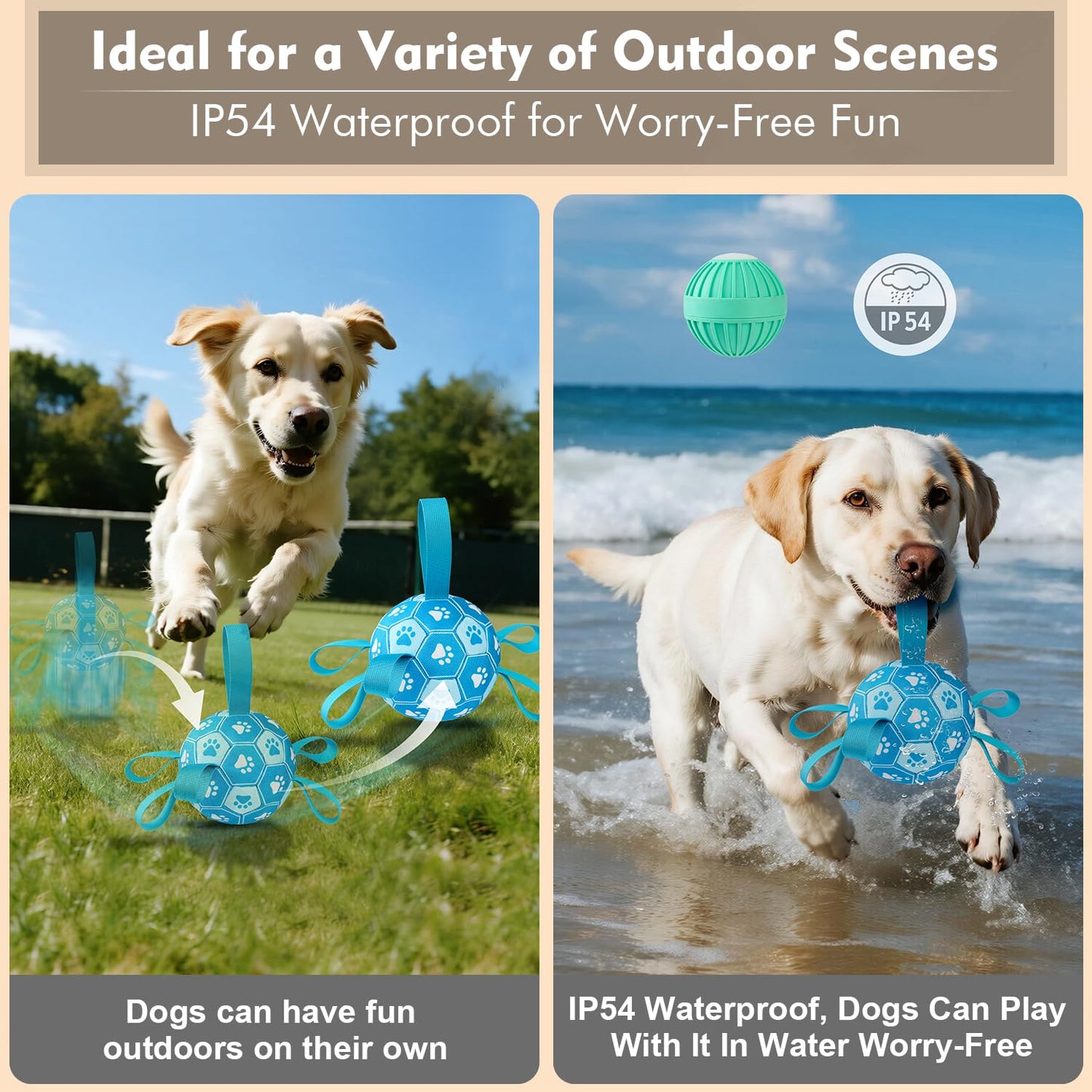 Qraxond Interactive Dog Toys Dog Soccer Ball to Keep Them Busy,Durable Automatic Moving Jumping Dog Balls with Straps for Small/Medium/Large Dogs, USB Rechargeable,Not for Aggressive Chewers