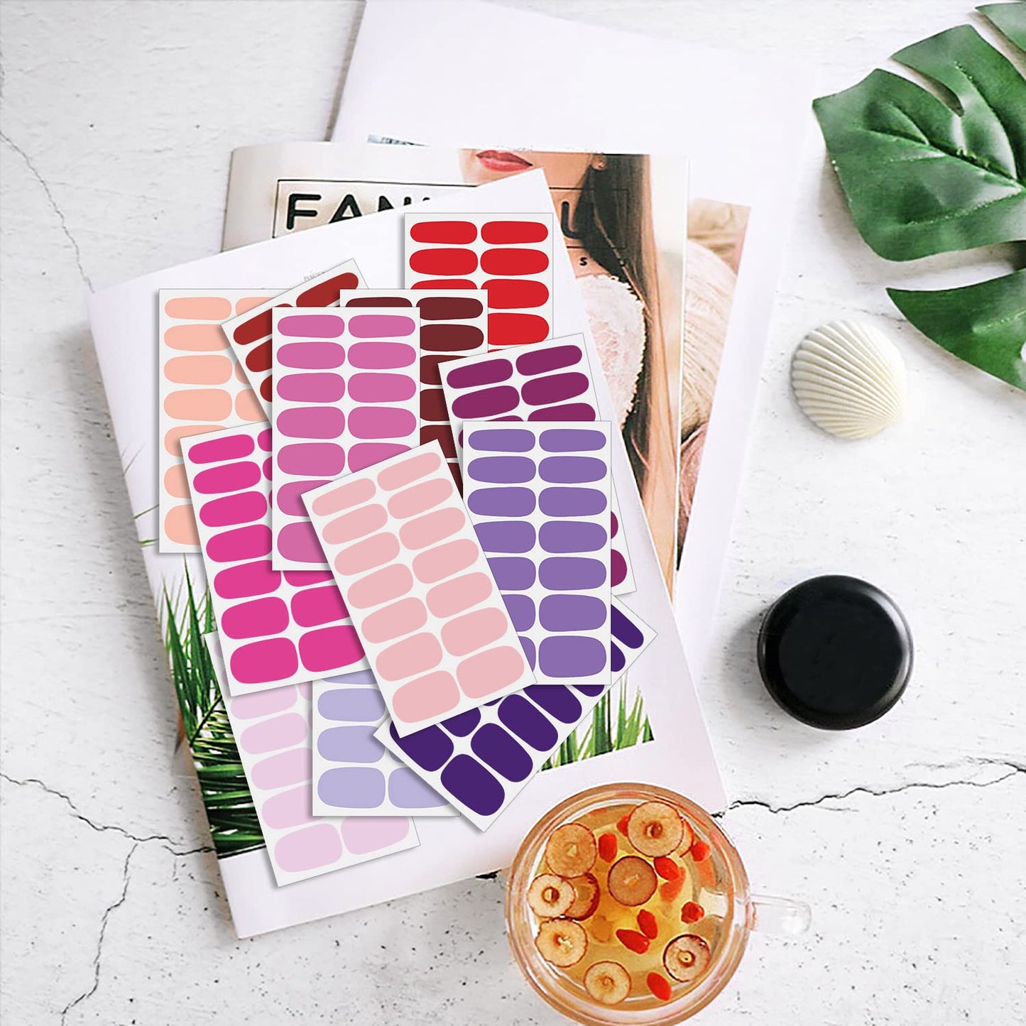 DANNEASY 24 Sheets Solid Color Nail Polish Strips Glitter Nail Wraps Gel Nail Strips Self Adhesive Nail Polish Stickers for Women Fingernails Nail Art Accessories with Nail File, Cuticle Stick