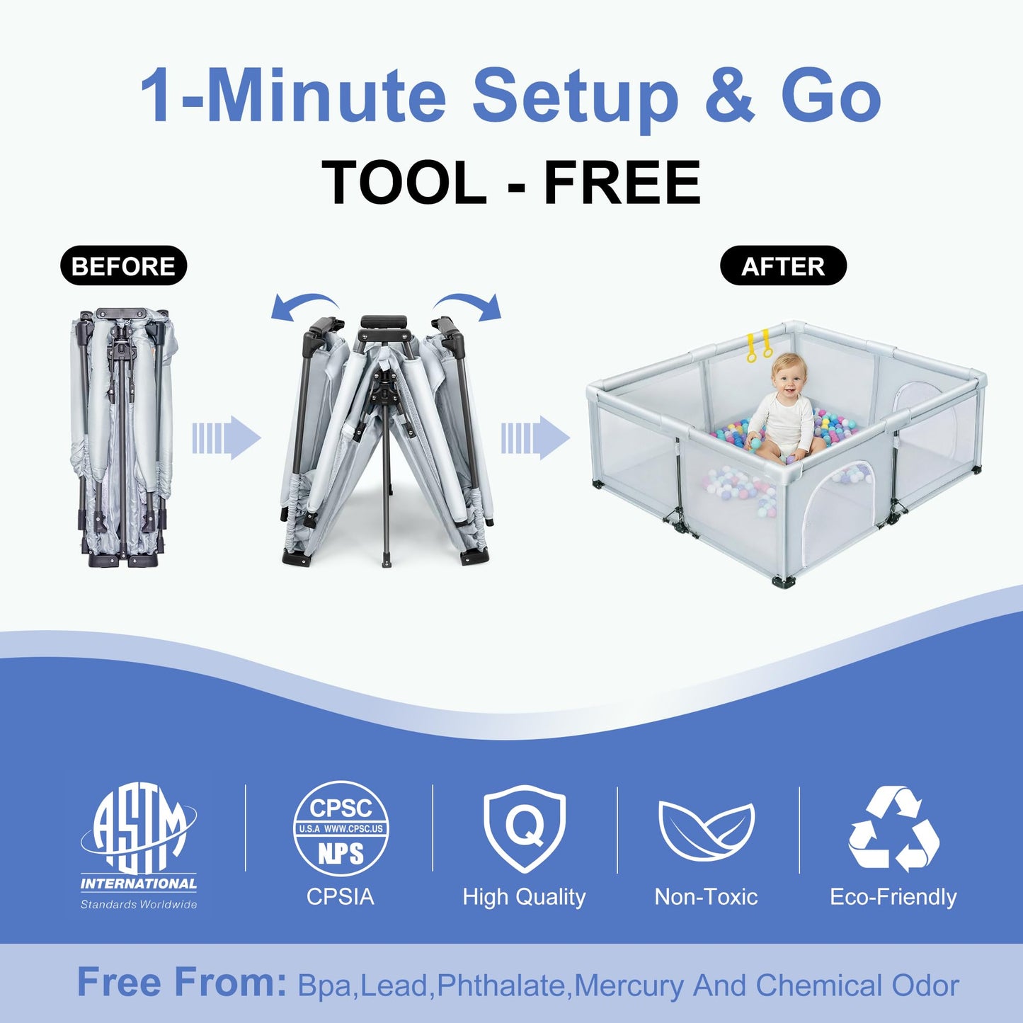Foldable Baby Playpen with Detachable Thicken Mat, 50X50 in Foldable playpen for Babies and Toddlers, Indoor&Outdoor Portable palypen. Quick Installation&Quick Folding Baby Play Pen