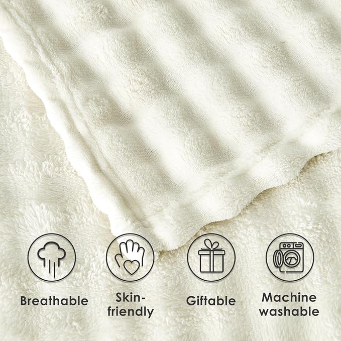 SOCHOW Cream White Bubble Fleece Blanket for Couch, Super Soft Cozy Cute Throw Blanket for Women, Decorative Fuzzy Flannel Blanket, 50 x 60 Inches