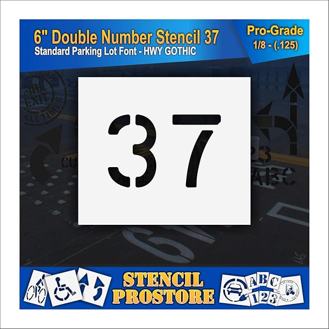 Pavement, Curb, and WheelStop Stencils - 6 inch Double Number Stencil - (37) - 6" x 9" x 1/8" (128 mil) - Pro-Grade