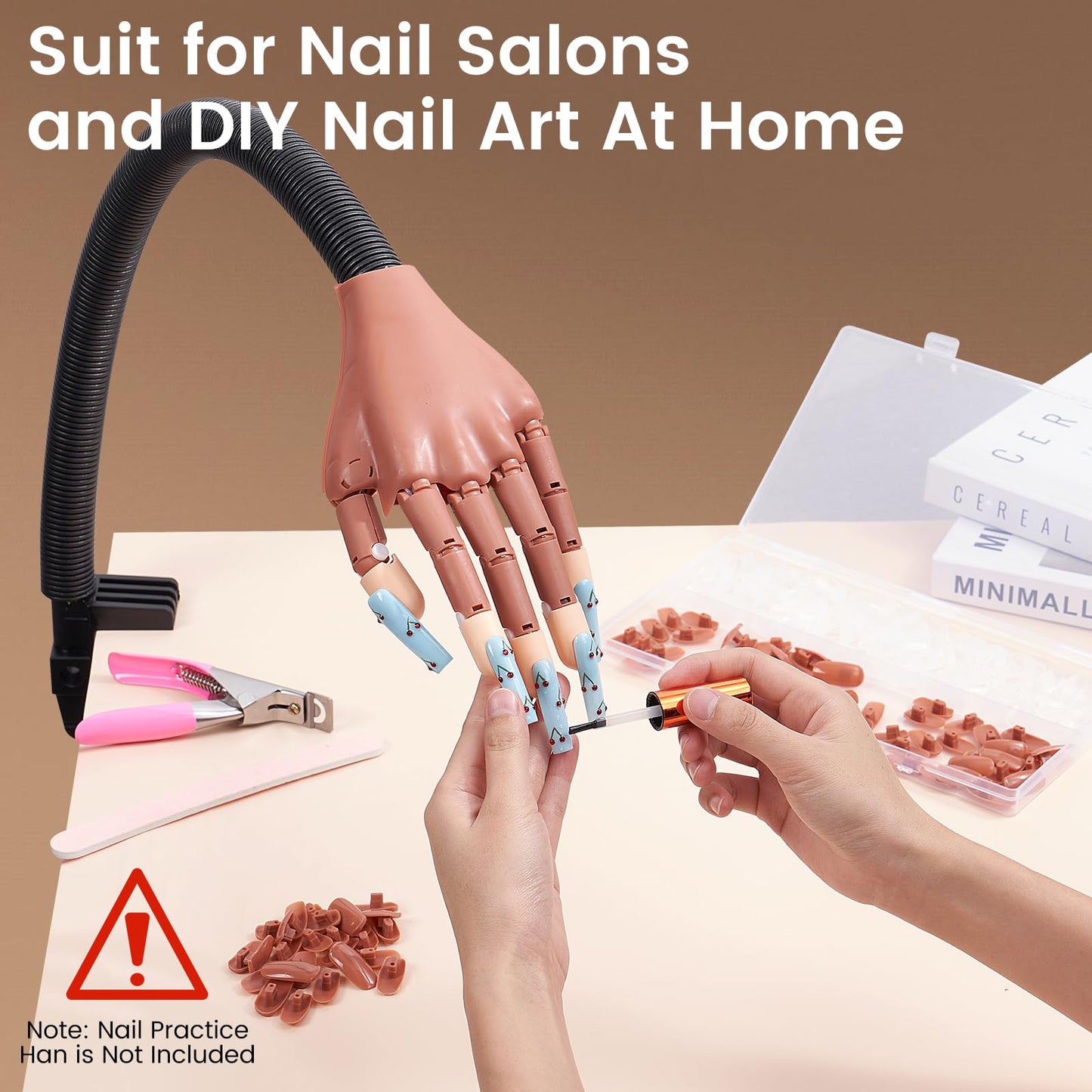 Fit for Wilfniee Magnetic Hand Only- 200PCS Replacement Nail Tips for Magnetic Practice Hand - Clear Brown Refill Acrylic Fake Nail Tips for Magnetic Nail Practice Hand