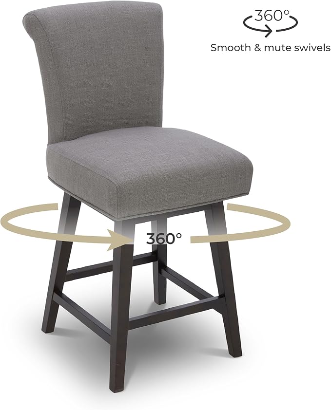CHITA 26 Inch Counter Height Swivel Bar Stool, FSC Certified Modern Fabric Swivel Barstool Chair with Back, Flint Grey