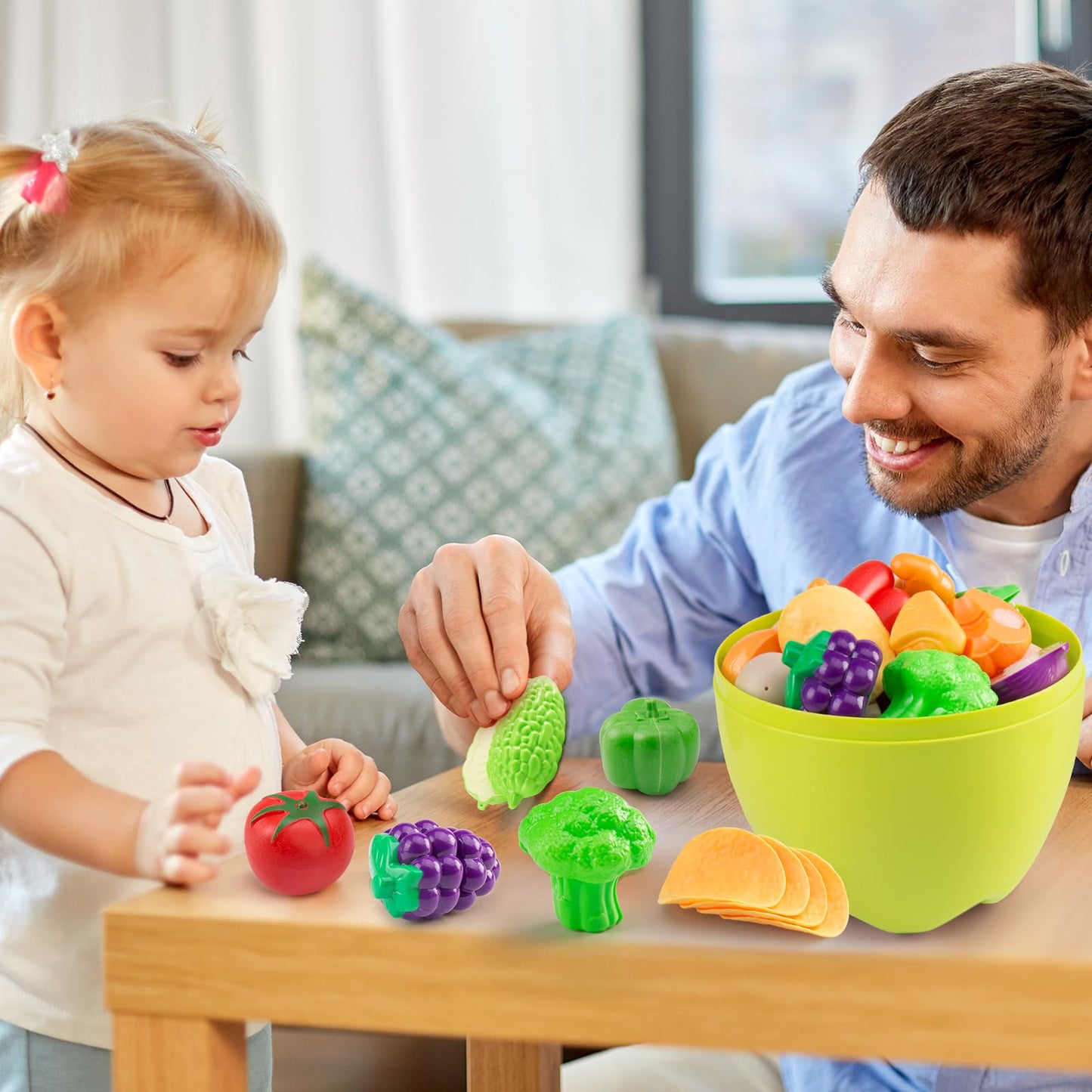 100Pcs Kitchen Playset, Kids Pretend Cooking Play Pots, Pans, Utensils, Cookware, Toy Food Fruits Veggies, with 2 Large Apple - Shaped Storage, Toddler Cooking Learning Gift (Blue