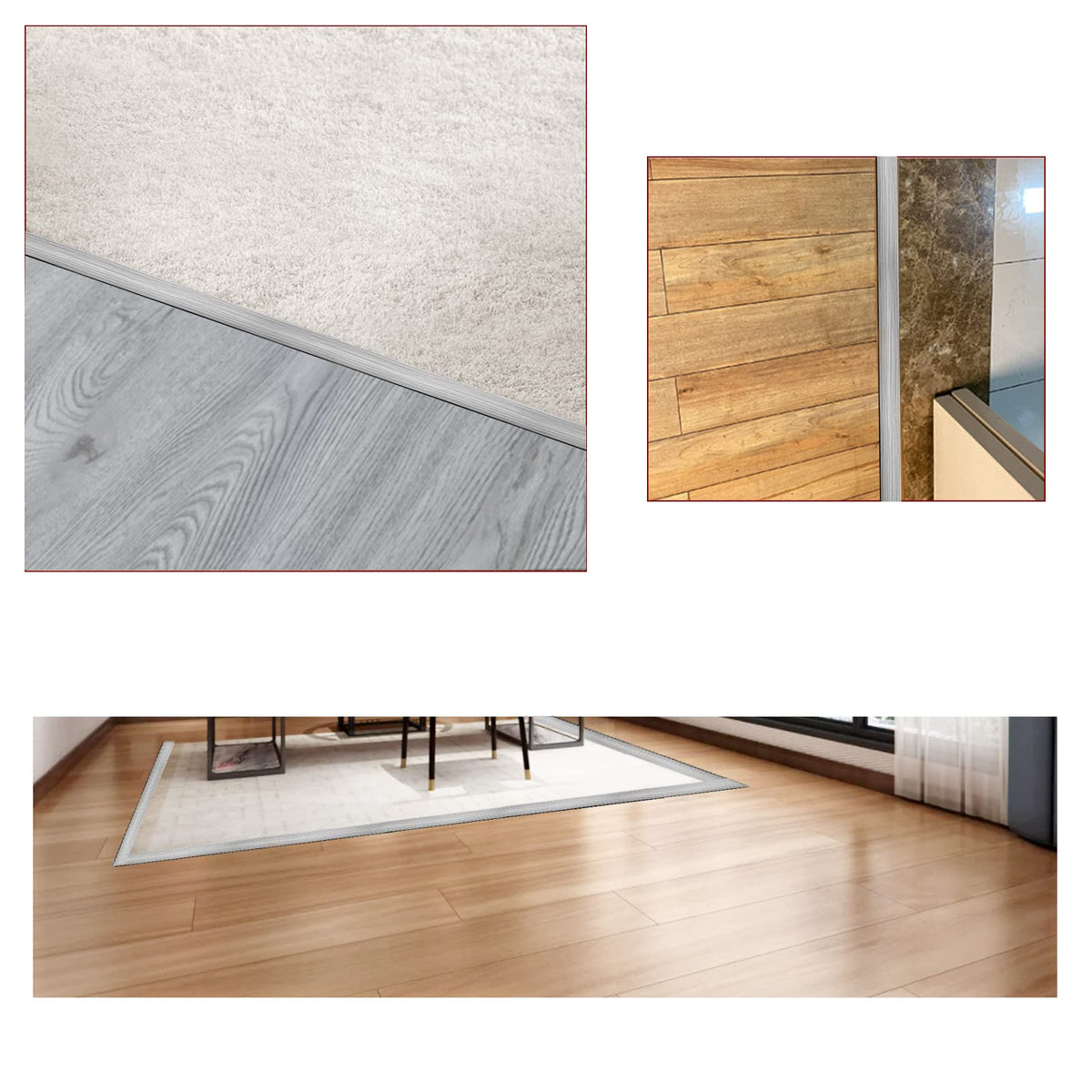 Floor Door Flat Transition Strip & Self Adhesive Floor Vinyl Floor Edge Trim Laminate Floor Gap Covering Joining Strip (6.6 Foot)