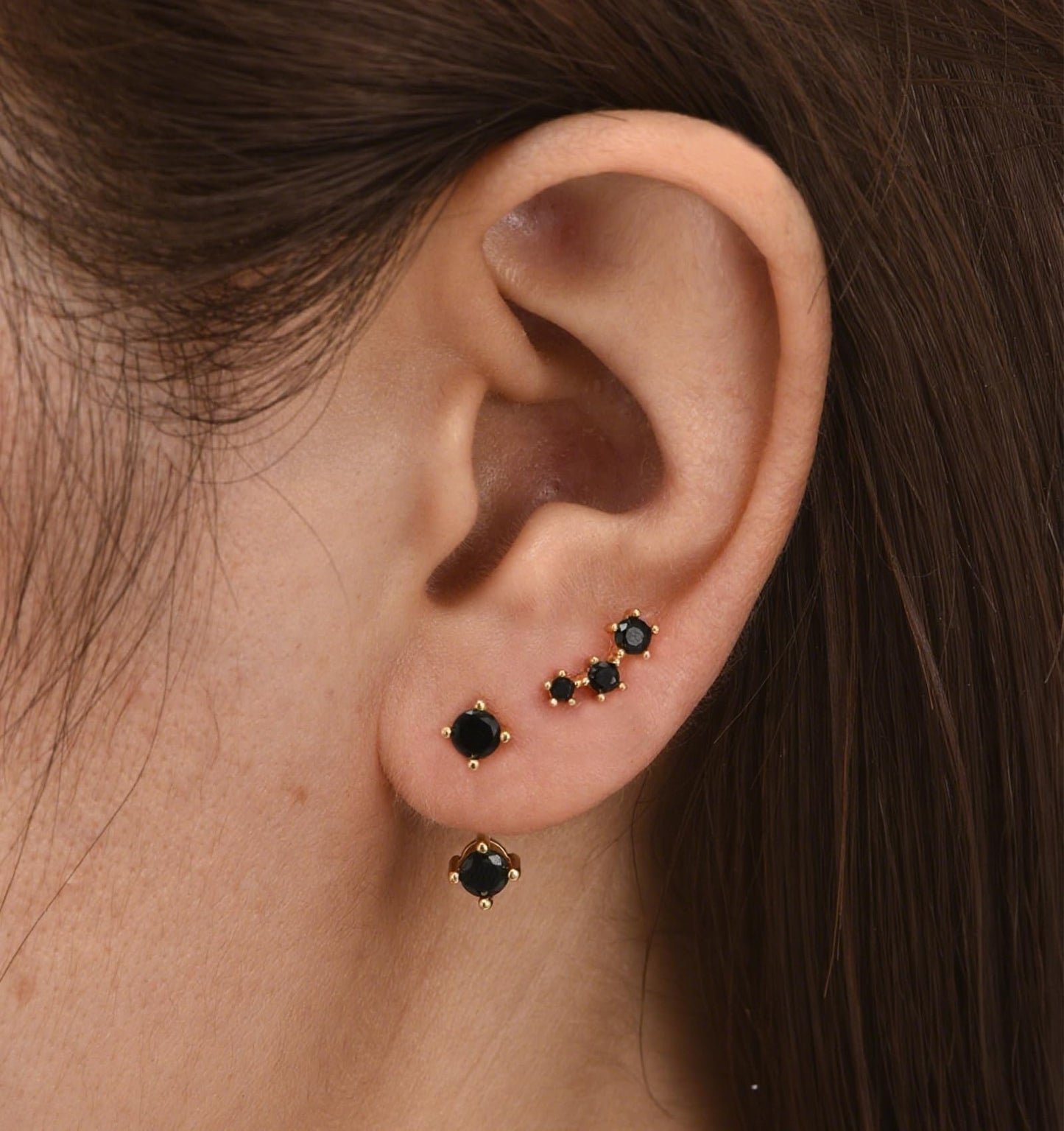 Gold Stud Earrings for Women, 6 Pairs 14K Hypoallergenic Cartilage Earrings for Multiple Piercing, Dainty Small Stackable Hoop Ball Earrings Set (Black-CZ-6 Pairs)
