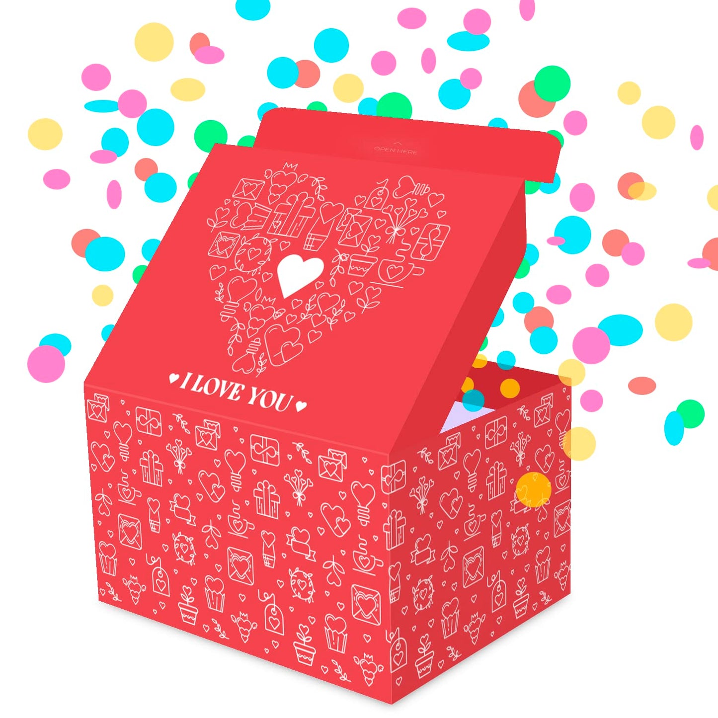 FETTIPOP Love Gift Box Exploding Confetti (Love Heart) 7.1x5.5x4.3 inches, Surprise Romantic Pop up, Valentine's Day, Mother's or Father's Day