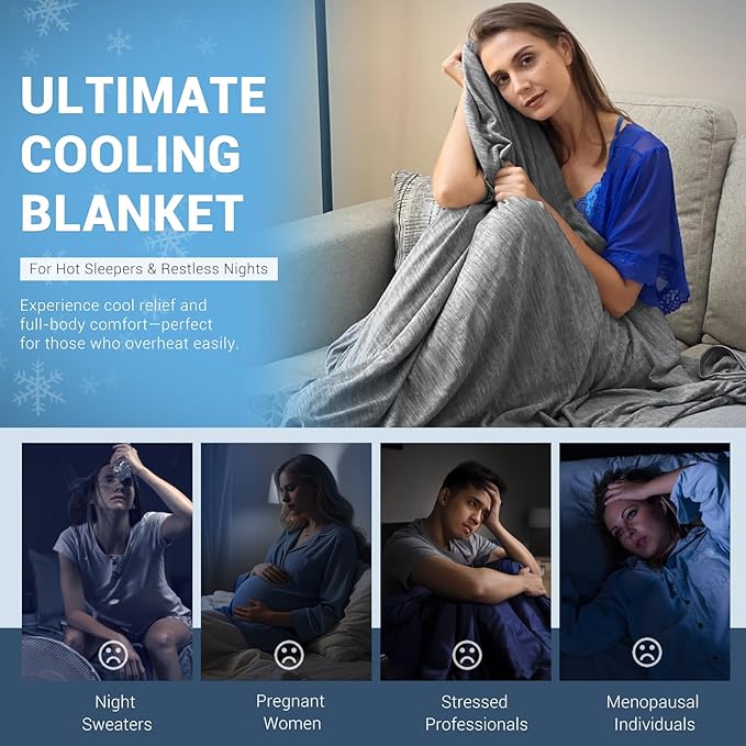 Elegear Revolutionary Cooling Blanket Queen Absorbs Heat to Keep Body Cool for Night Sweats, Arc-Chill3.0 Cool Fiber Q-Max>0.5 for Hot Sleepers, Lightweight Summer Cold Blankets for Sleeping 79" x 86"
