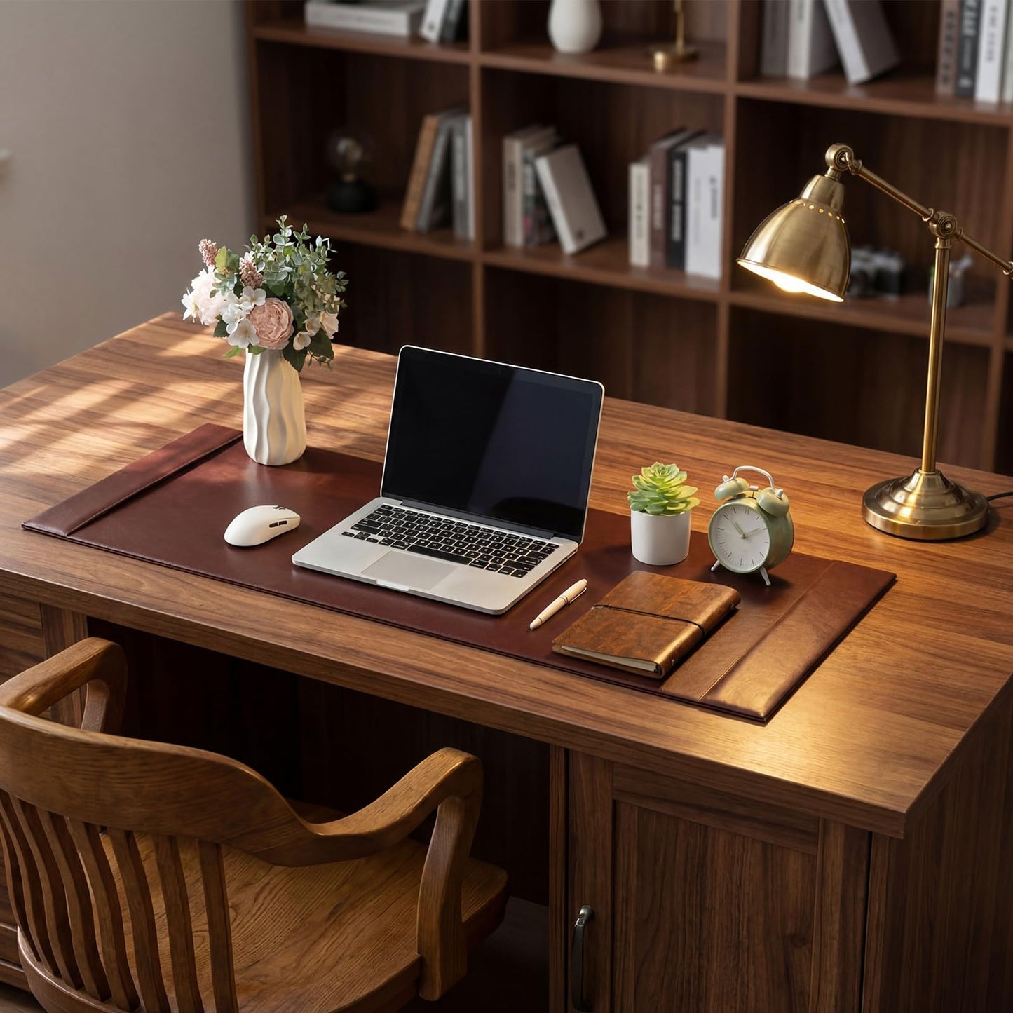 Saysurey 47.2 x 17 Inch Leather Desk Pad Protector with Side Rails, Executive Office Desk Mat for Home Workspace, Writing Surface, Mouse & Keyboard Pad, Elegant Gift for Men Dad Husband(Brown)