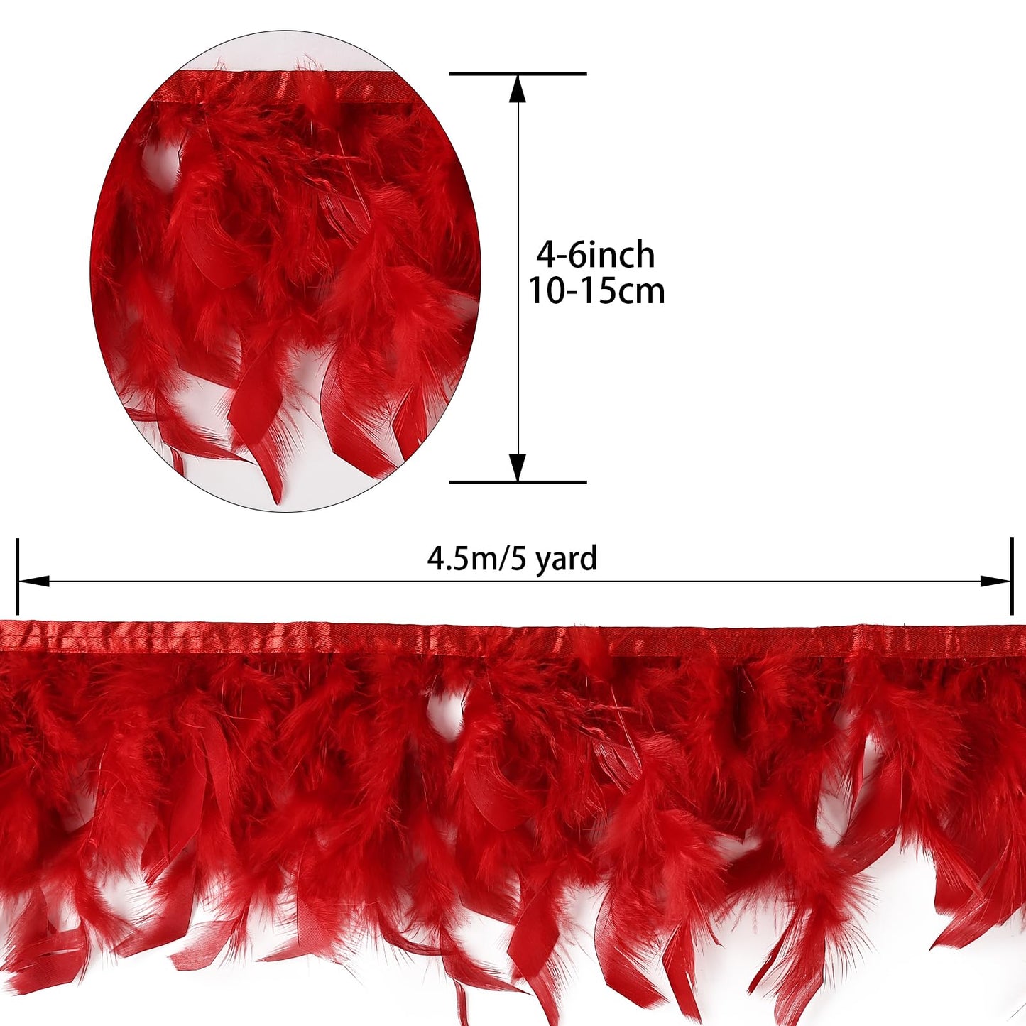 Daieeparty Red Turkey Feathers Trim Fringe 5Yard 4-6inch for Party Clothing DIY Sewing Craft Wedding Dress Decoration Natural Fluffy Turkey Feather Trim