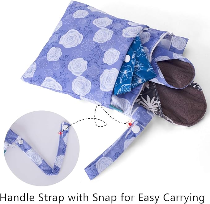 Teamoy 10pcs Cloth Panty Liners, Reusable Sanitary Pads with Wet Bag, Washable Cloth Menstrual Pads with Charcoal Absorbency Layers (Plant Styles, 3pcsx7.9 Purple+4pcsx10 Blue+3pcsx11.6 Brown)