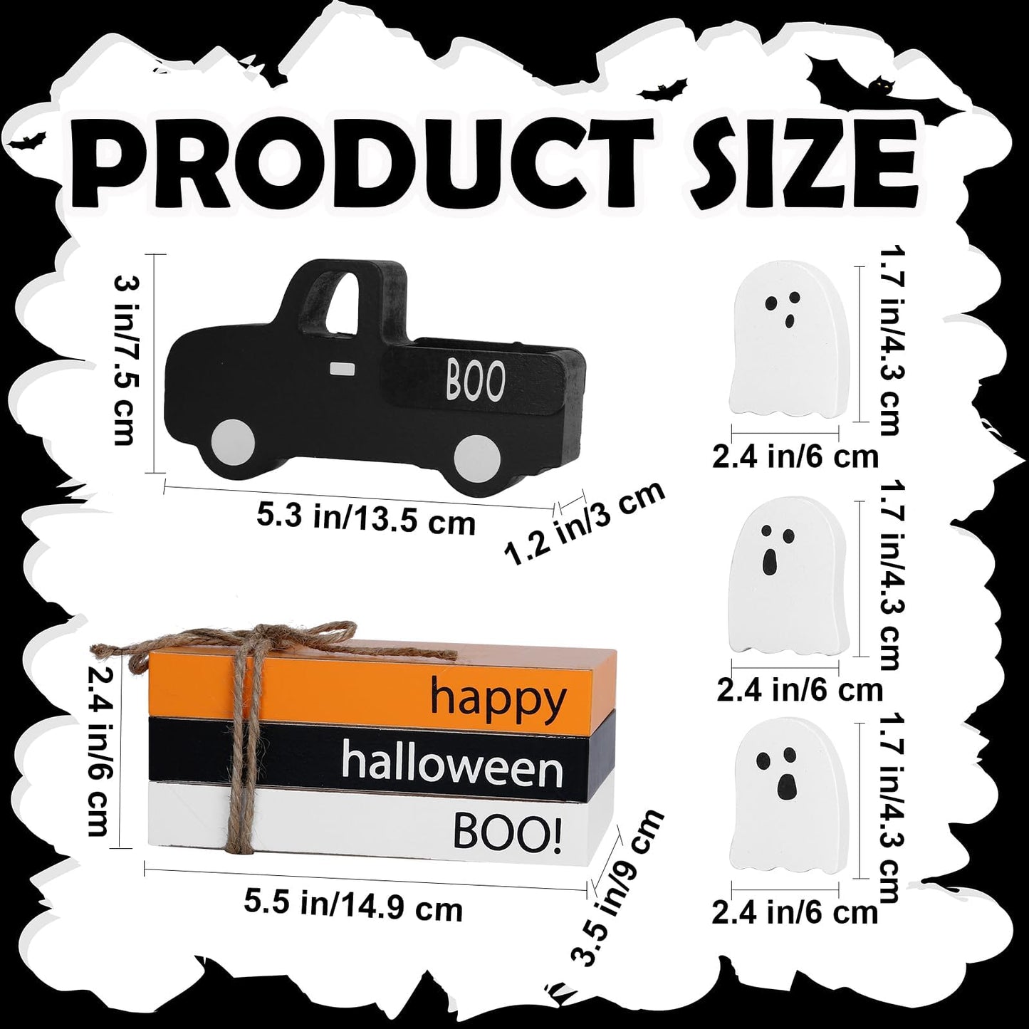 Halloween Decorations 7PCS Table Centerpieces, Cute Tabletop Halloween Decor for Tiered Tray Shelf Mantel Fire Place Office Desk Rustic Farmhouse Wood Faux Book Stack and Spooky Ghosts Sign