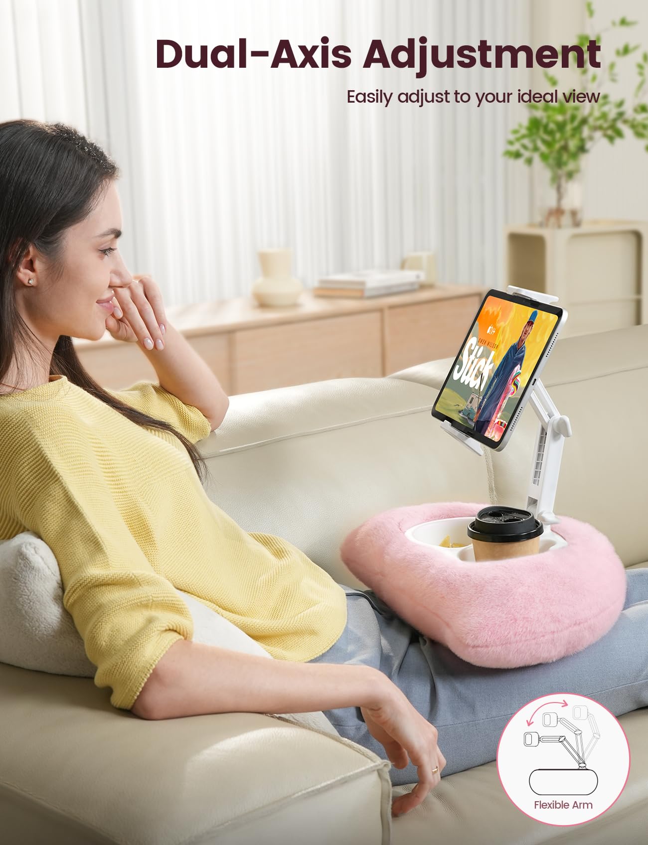 Lamicall Kindle Holder Tablet Pillow Stand - [360° Adjustable Arm][Soft & Washable] iPad Lap Holder, Kindle Accessories for Reading in Bed, iPad Stand with Bowl for 4.7-13" Tablet, E-Reader, iPhone