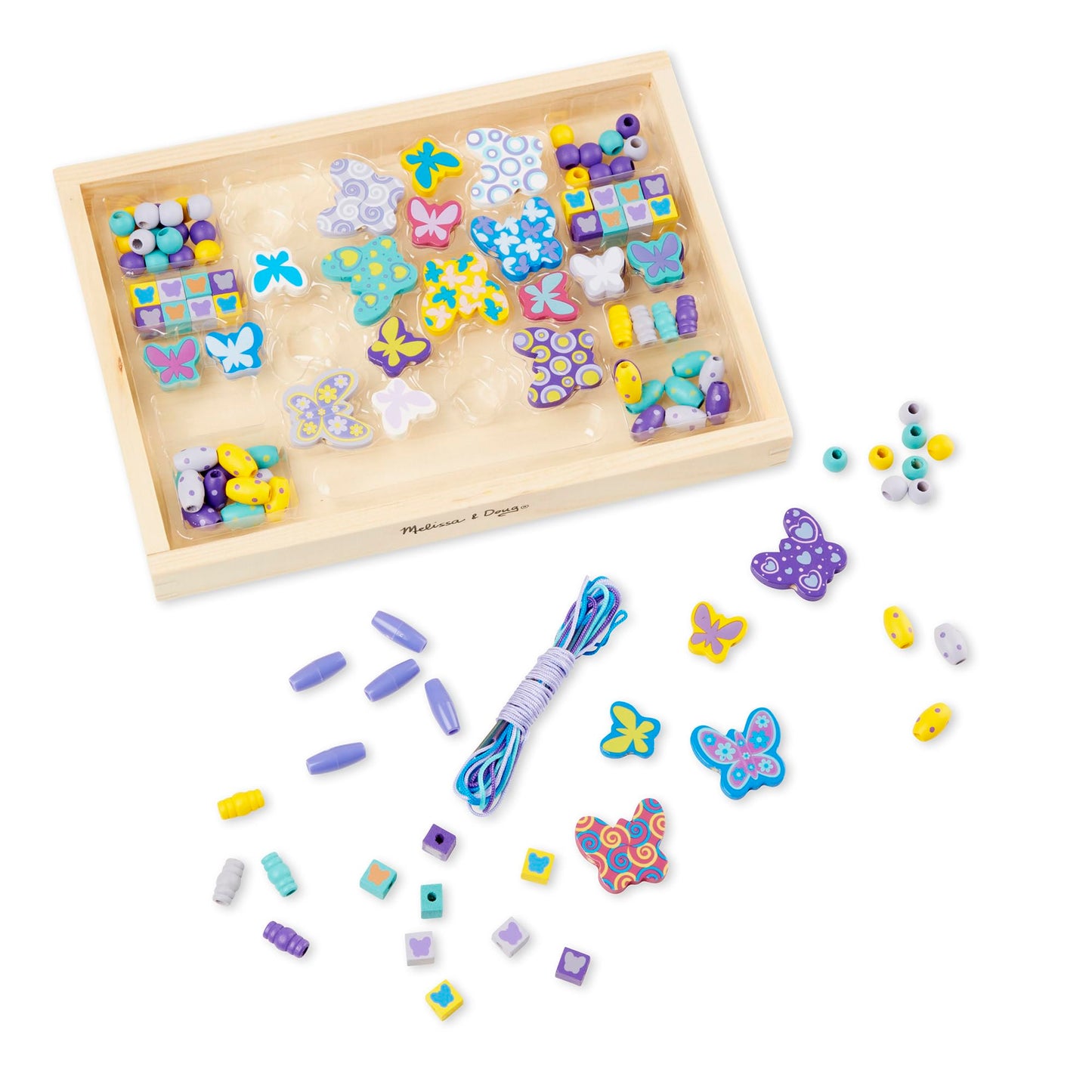 Melissa & Doug Created by Me! Butterfly Beads Wooden Bead Kit, 150+ Beads for Jewelry-Making