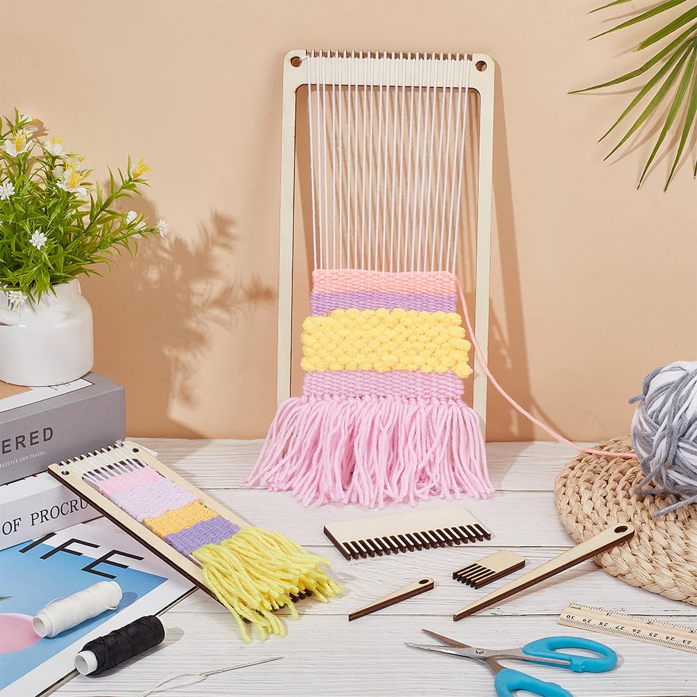 NBEADS 6Pcs Wood Weaving Loom Kit, Bookmark Loom with Weaving Comb and Crochet Needle, Perfect for Adult Beginners and Weaving Lovers