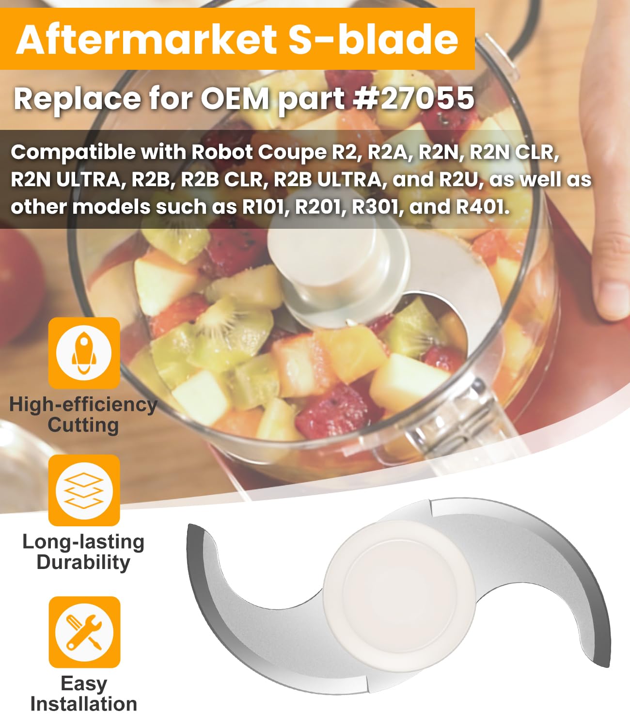27055 Replacement S Blade Compatible with Robot Coupe R2, R2N, R2B, R2U Commercial Food Processor, Stainless Steel S Smooth Blade Assembly