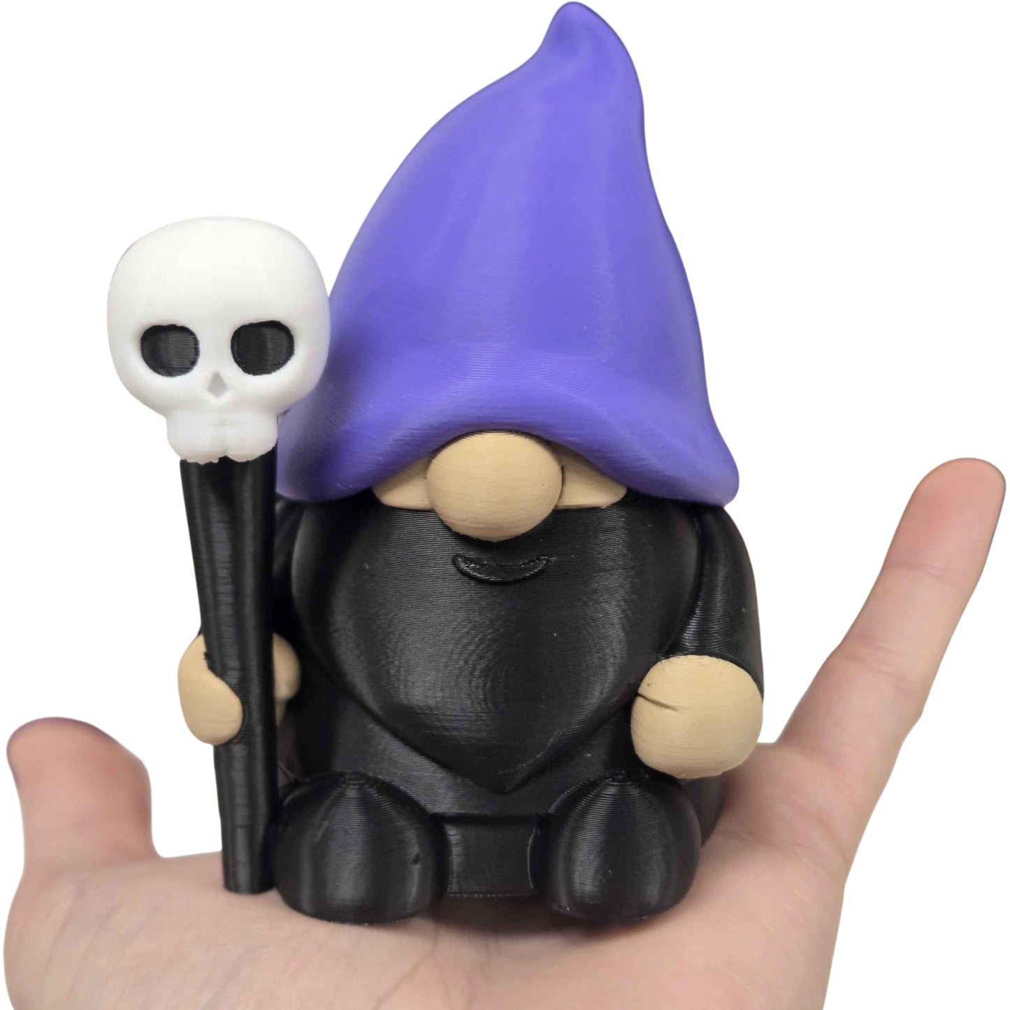Necromancer Gnome Collectible Figurine - Detailed Gothic Desk Decor with Skull Staff for Unique Gift and Display - 3D Printed in Canada