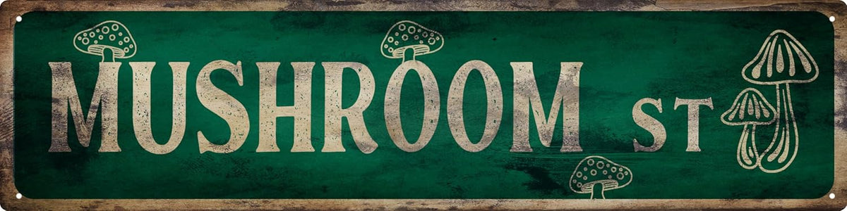 Vintage Tin Sign Retro Metal Mushroom St Signs Stylish Wall Art Plaques for Home Decor Bathroom Kitchen House and Gothic Wall Decor or as a Unique Poster 16x4 in