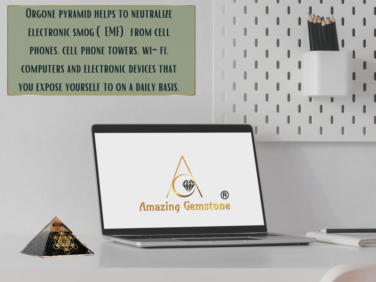 Amazing Gemstone Large Orgone Pyramid | Black Tourmaline Pyramid Crystal | Sri Yantra Orgonite Pyramid | Organ Pyramids Positive Energy Healing