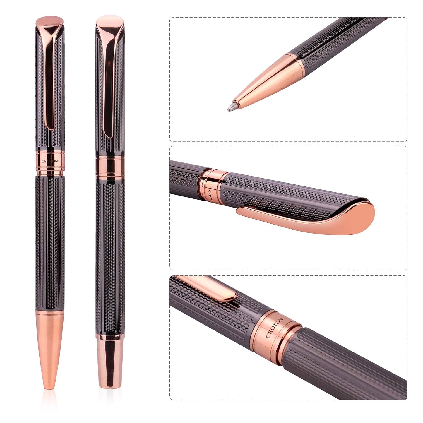 SHALORY Ballpoint and Rollerball Pen Set, Stylish Line Engraved Metal Pen Elegant Smooth Writing Gift Pen (2 Pens with 2 Extra Refills)