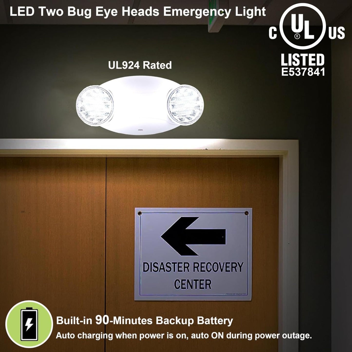 LIT-PaTH LED Emergency Lighting Fixtures with 2 LED Bug Eye Heads and Back Up Batteries- US Standard Exit Light, UL 924 and CEC Qualified, 120/277 Voltage, White, 1-Pack