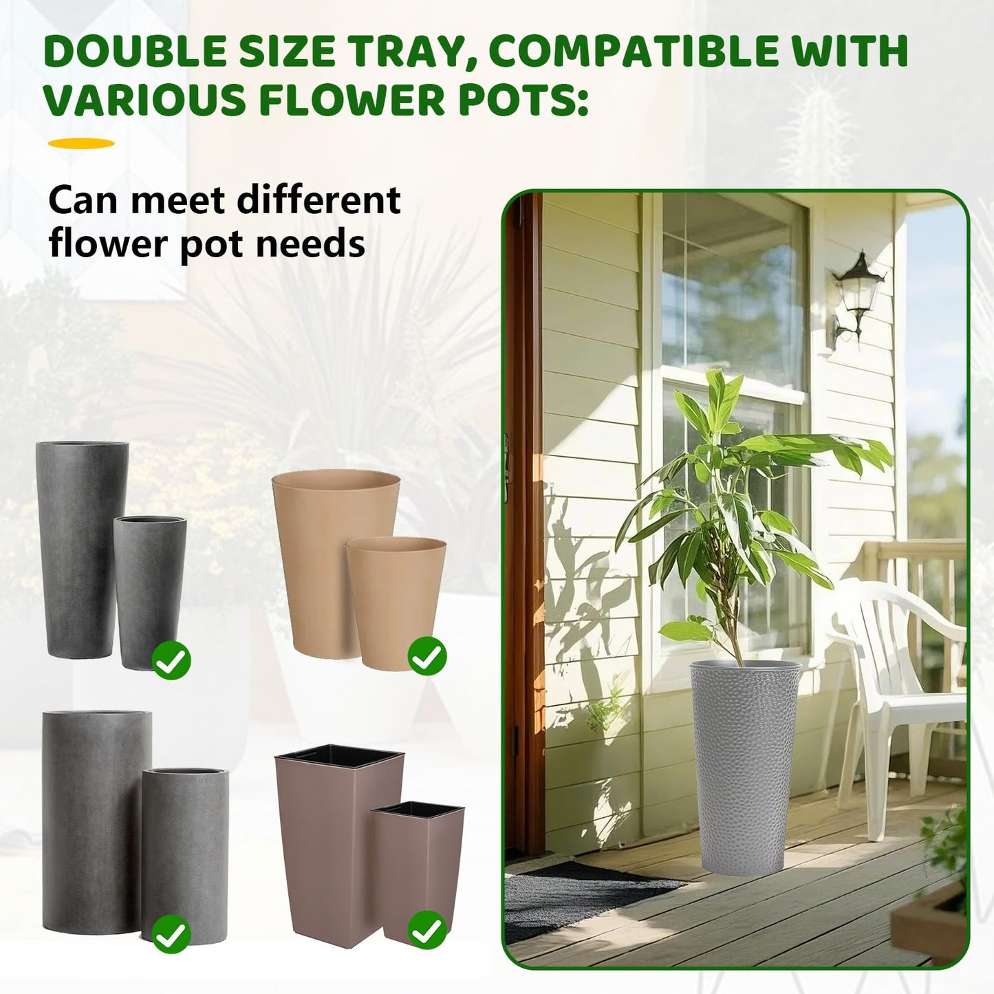 pocezo Adjustable Height Planter Inserts for Large Pots, Portable Planter Filler Plant with 11-17" Rise , 6" Base, 8" or 10" Top (Green, shorts)