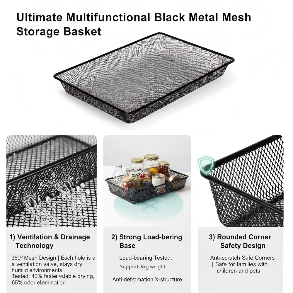 Metal Mesh Desk Organizer, Turn in Trays for Classroom School, Paper Letter Storage Basket for Teacher Office Home, and Storage Containers for Gift Wrap, and Crafts (6 Pack Black)
