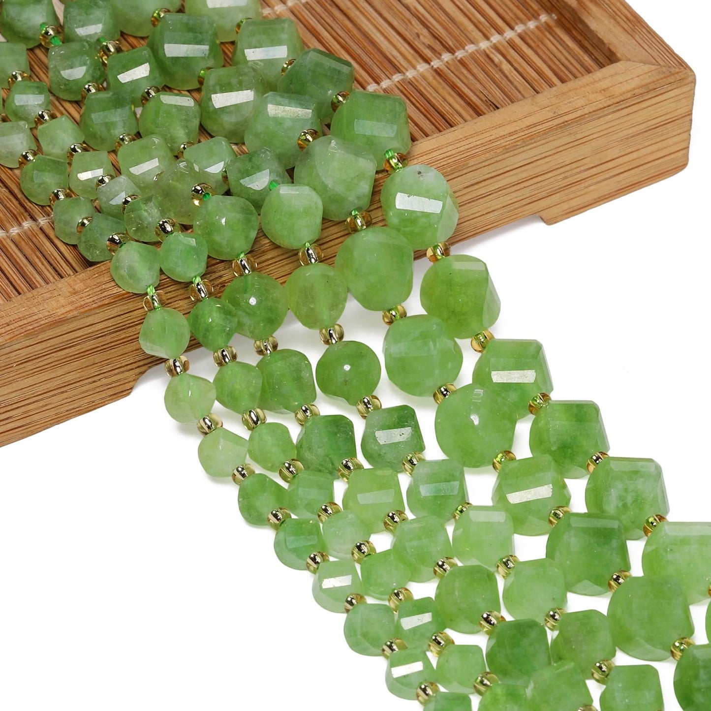 Yochus 42pcs Natural Green Jade Stone Beads for Bracelet，2strands 6mm Facted Twist Loose Gemstone Beads for Jewelry Making DIY Craft Necklace Earring