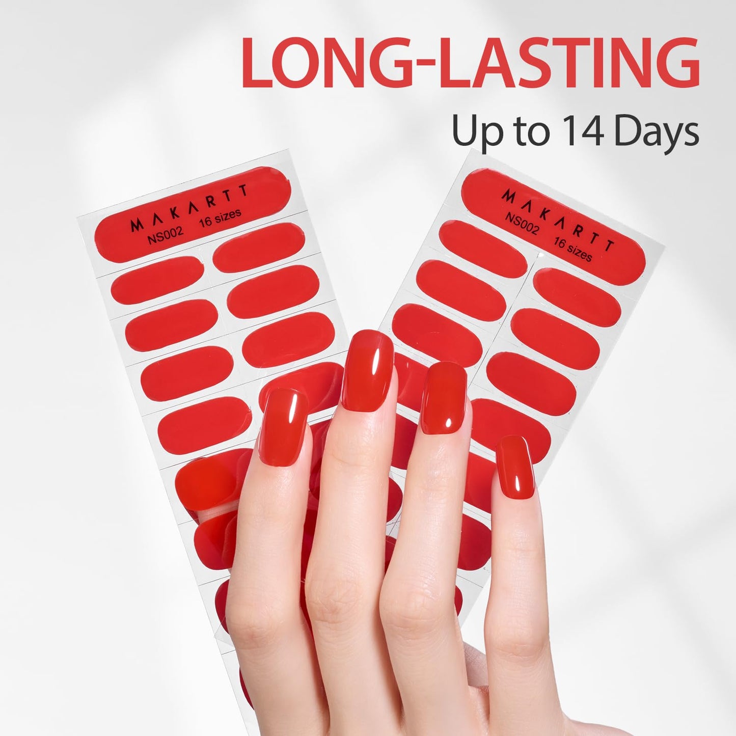 Makartt Semi Cured Gel Nail Strips Kit 2 Packs – Real Gel, Hema & TPO Free, 16 Sizes Anti-Lift Fit, UV Light Required, Salon Quality, Long Lasting, Includes Dual-Ended Tool & Prep Kit (Classic Red)