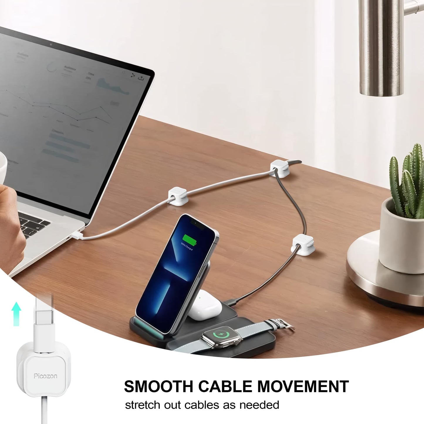 48 Pack Magnetic Cable Clip Organizer Cord Holder, Picozon Adhesive Cable Management, Wire Phone USB Charger Cable Holder, Keeper Organizer for Office Home Desktop Table - White