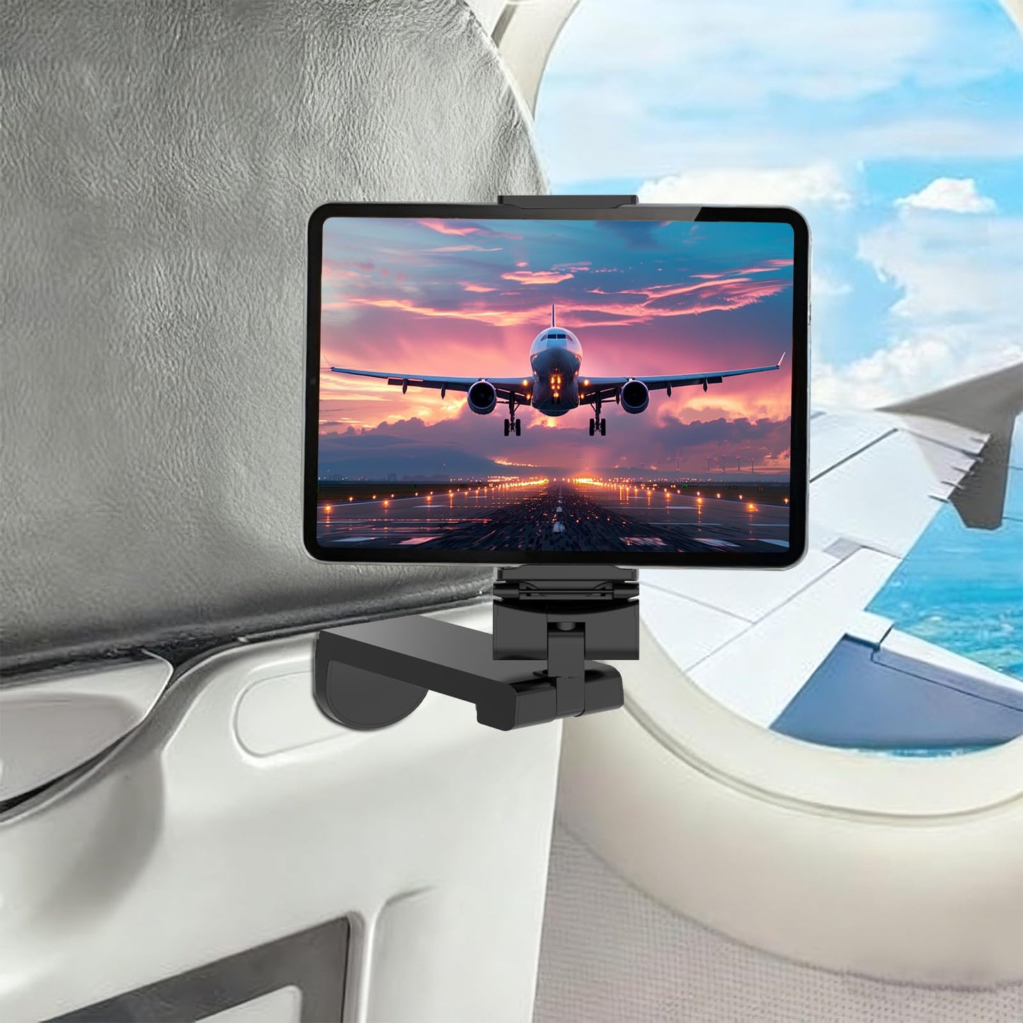 URTRY Airplane Tablet Holder Mount, 360 Degree Rotating Hands-Free Travel Stand, Universal Adjustable Clamp for Flying, Compatible with iPad/Galaxy Tab (Only Fits 7-12" Tablets)