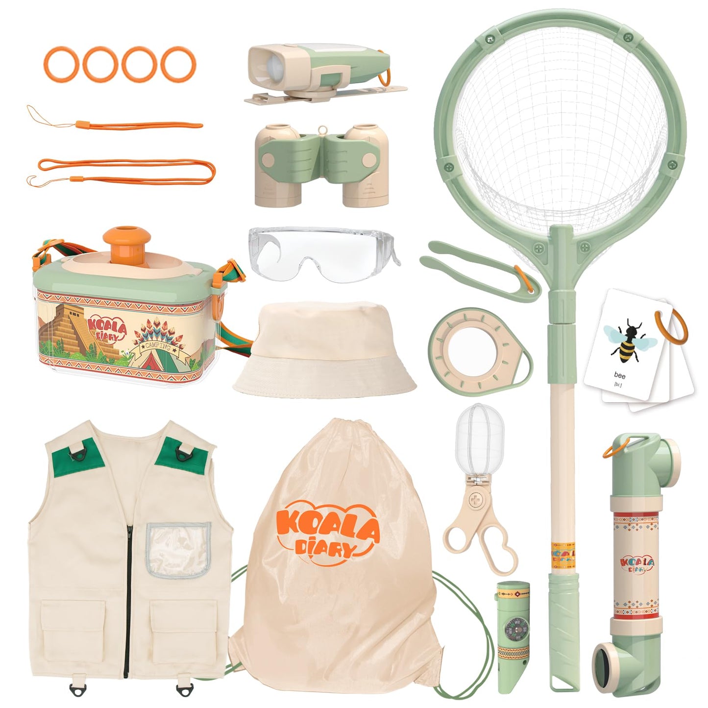Kids Adventurer's Nature Explorer Set,Featuring Butterfly Net, Bug Catcher, Binoculars, Explorer Vest & Hat, Magnifying Glass and LED Flashlight. Perfect Educational Outdoor Gift for Ages 3+