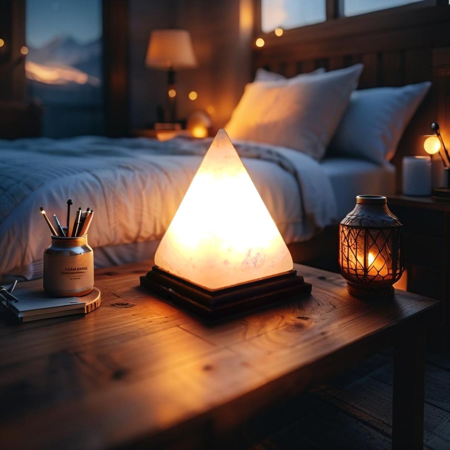 HL Himalayan Pink Salt Lamp – Pyramid Shape with Dimmer Switch & 2 Bulbs (15W) – Handcrafted Natural Crystal Rock Lamp for Home & Office Décor
