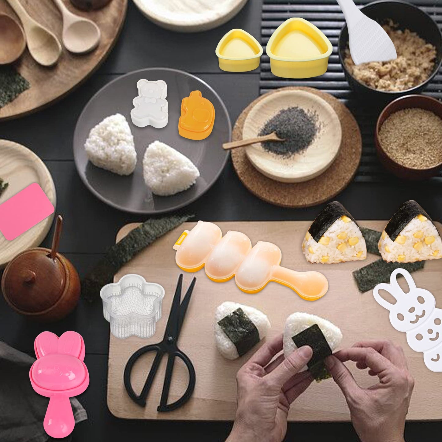 10pcs Cute Onigiri DIY Rice Ball Molds - Animal Decorating, Triangle Shapes, Bento Sushi Maker Tool
