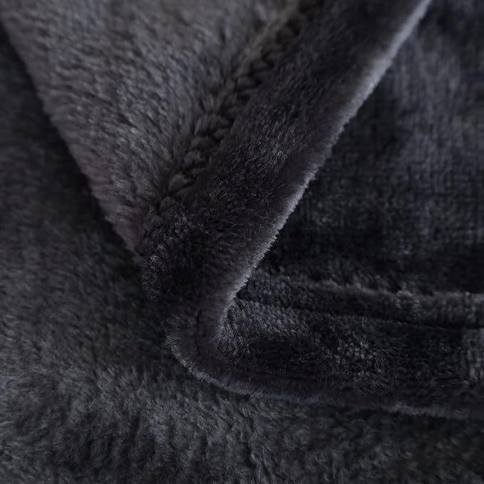 SOCHOW Flannel Fleece Blanket Queen Size, All Season Lightweight Super Soft Cozy Blanket for Bed or Couch, Dark Grey, 90x90 inches
