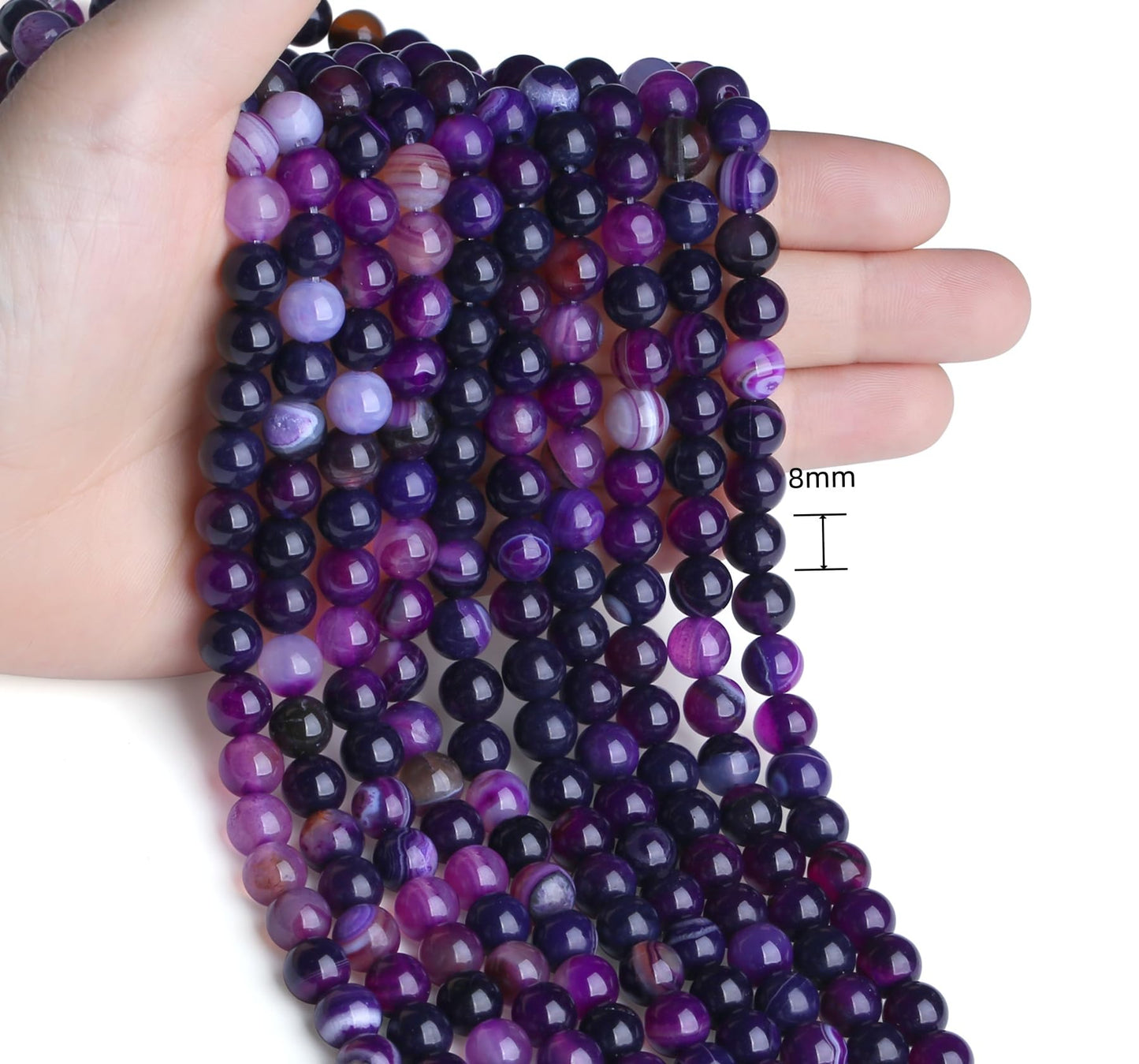 NUKAYAI Natura Purple Striped Agate Beads 100Pcs 8mm Crystal Beads Loose DIY Round Stone Bead for Bracelet Necklace Earrings Making