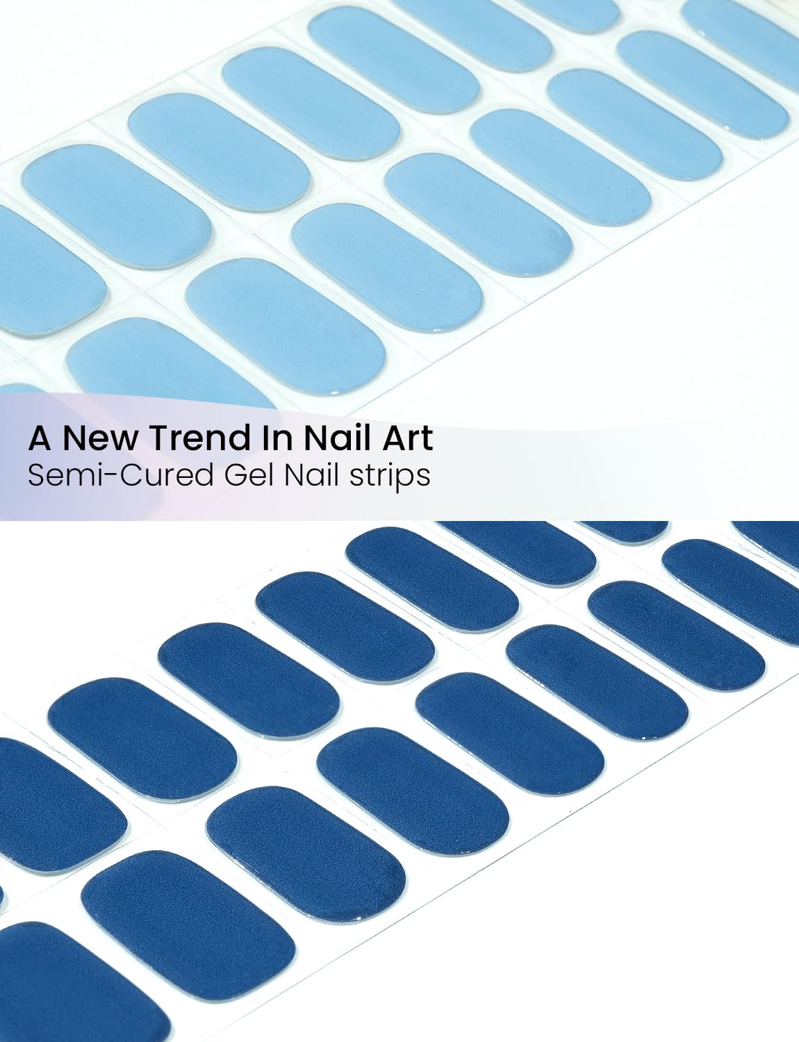 Semi Cured Gel Nail Strips 2 Styles | Built-In Gel Top Coat | UV Light Required | Salon Quality, Easy Application And Removal（Cerulean Hush & Midnight Azure Whisper)