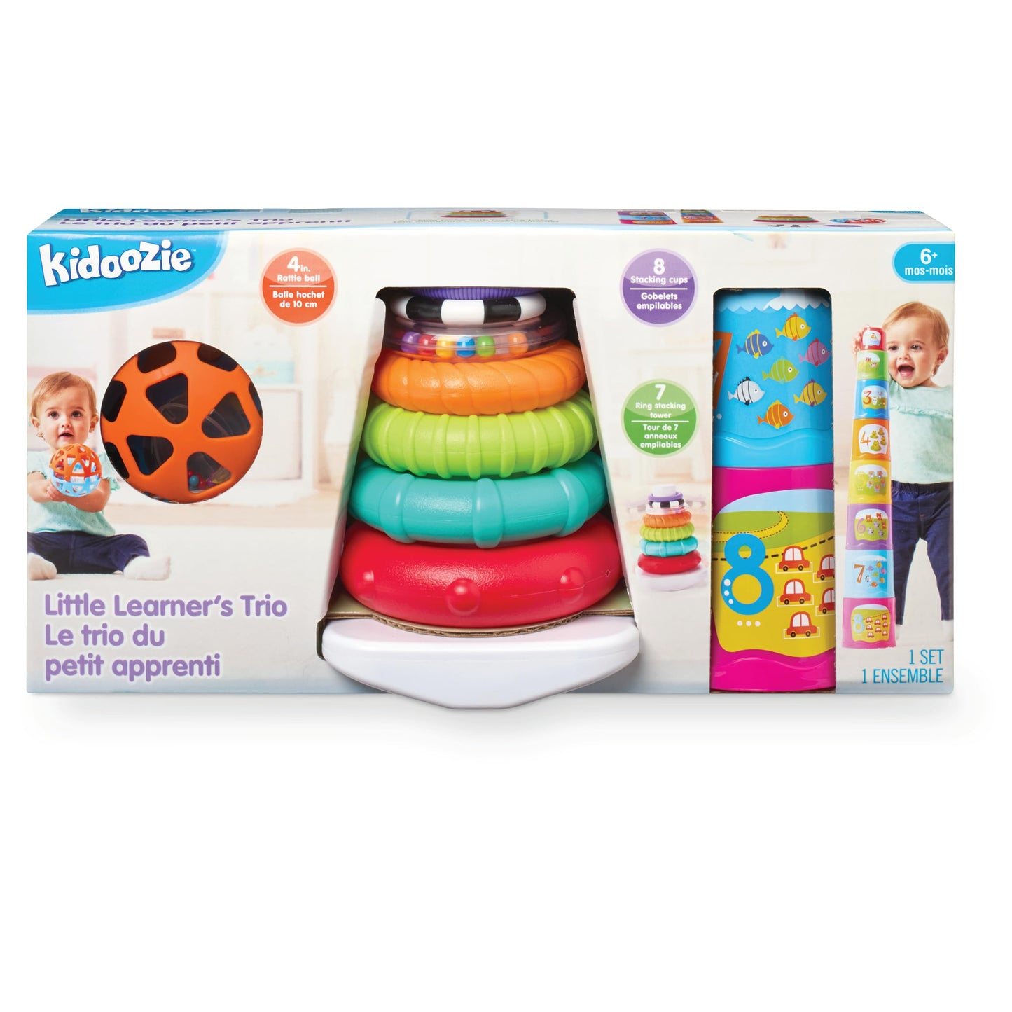 Kidoozie | Little Learner’s Trio | Baby’s First Activity Toy Set for Infants & Toddlers with Sensory, Stacking & Cause & Effect Play, Early Learning Ages 6+ Months