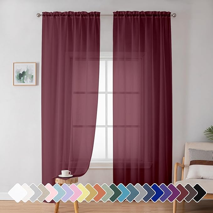 Simplebrand Red Sheer Panles 72 Inches Long 2 Panels for Living Room, Rod Pockets Airy Window Treatments Voile Sheer White Curtains Panels Lightweight for Front Back Patio Glass Door, 42" Width