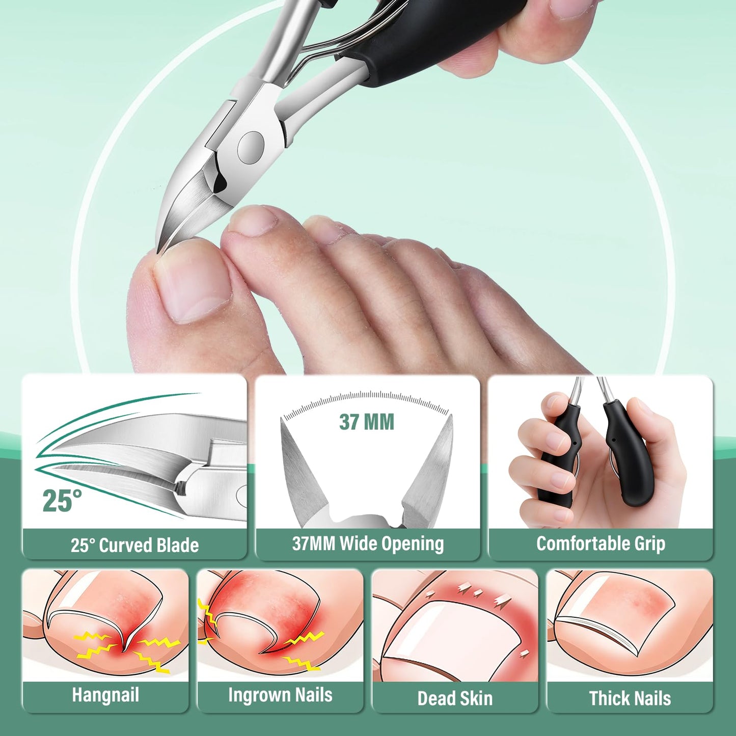 Toenail Clippers for Seniors with Safety Lock Long Handle, Large Toe Nail Clippers for Thick Toenails for Men Women, Wide Opening Slanted Fingernail Clippers with Catcher Precision Nail Cutter Set