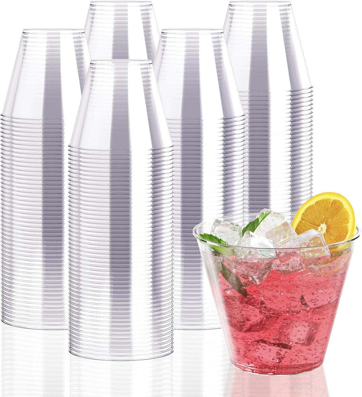 JollyPack 300 Pack Clear Plastic Cups 9 OZ Disposable Heavy-duty Drinking Cups for Christmas, Wedding, Home and Events