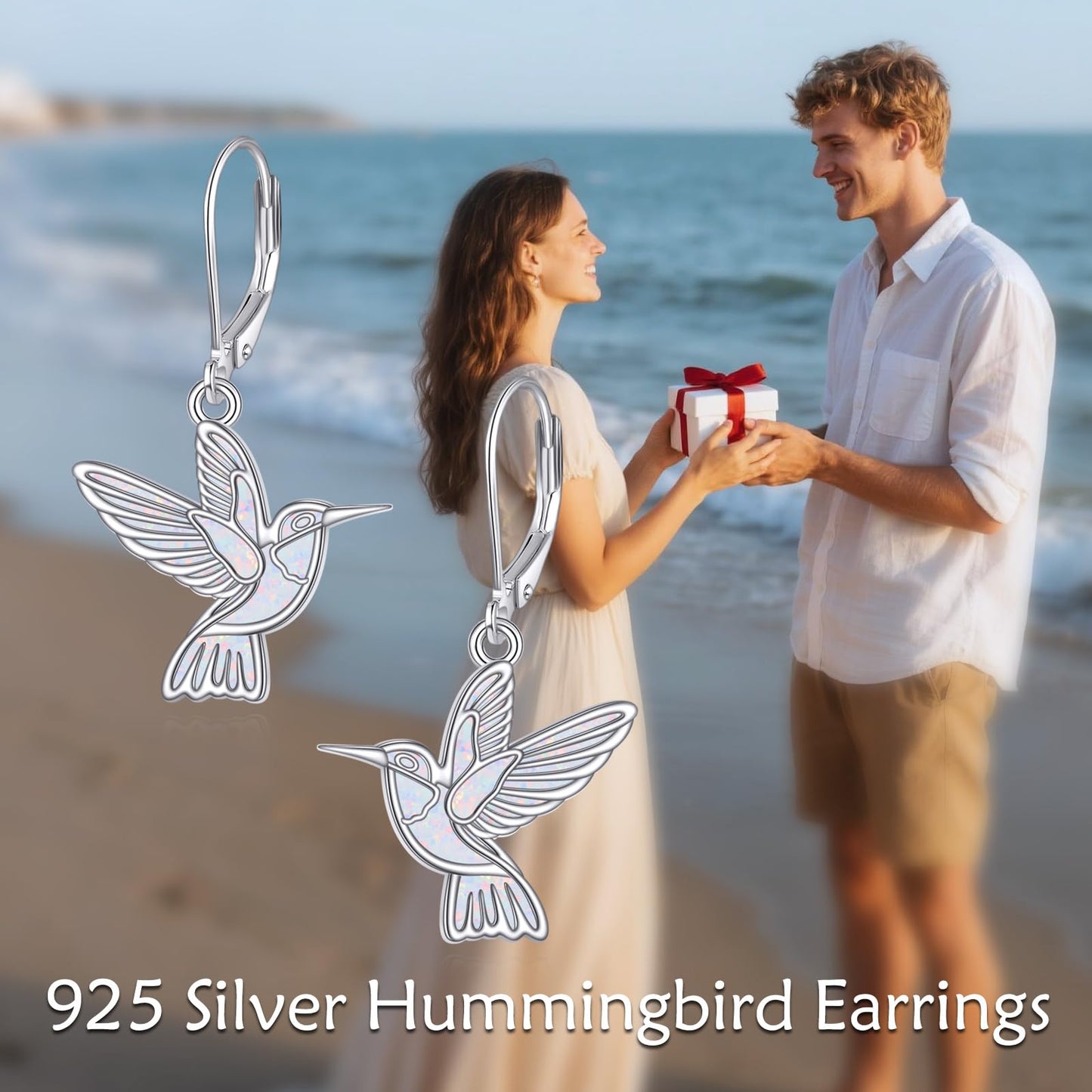 Hummingbird Dangle Earrings 925 Sterling Silver Bird Earrings for Women Bird Earrings (Opal Hummingbird Earrings)