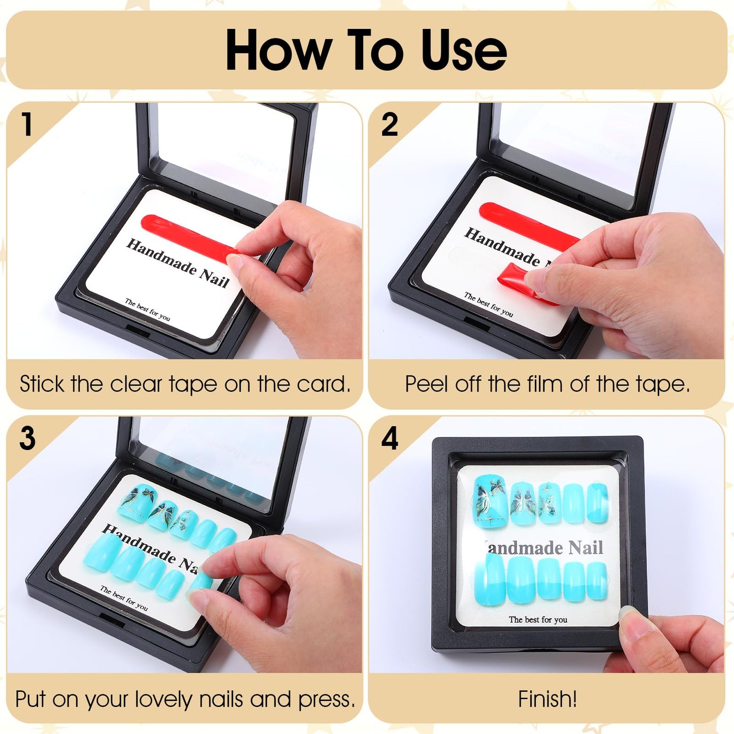 30 Pcs Press on Nail Box Packaging with Display Cards & Adhesive Tapes, Press on Boxes for Nails Packaging Storage Organizer Case for Artificial Nails Salon Business Display (Black)
