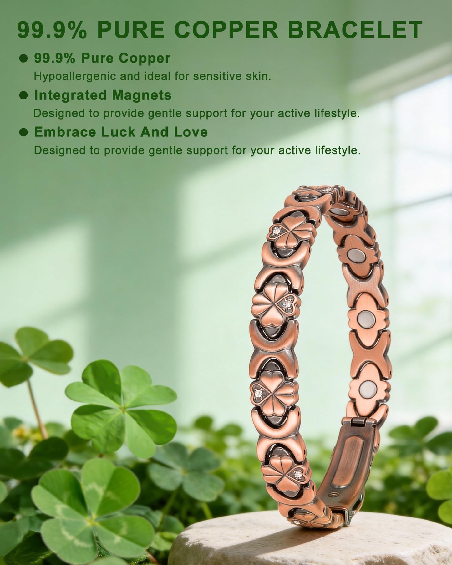 vapeples Copper Bracelets for Women, 3800 Gauss, 99% Pure Copper Magnetic Bracelet, Adjustable Sizing, Women's Bracelets with 3D Design, Gift Box Packaging
