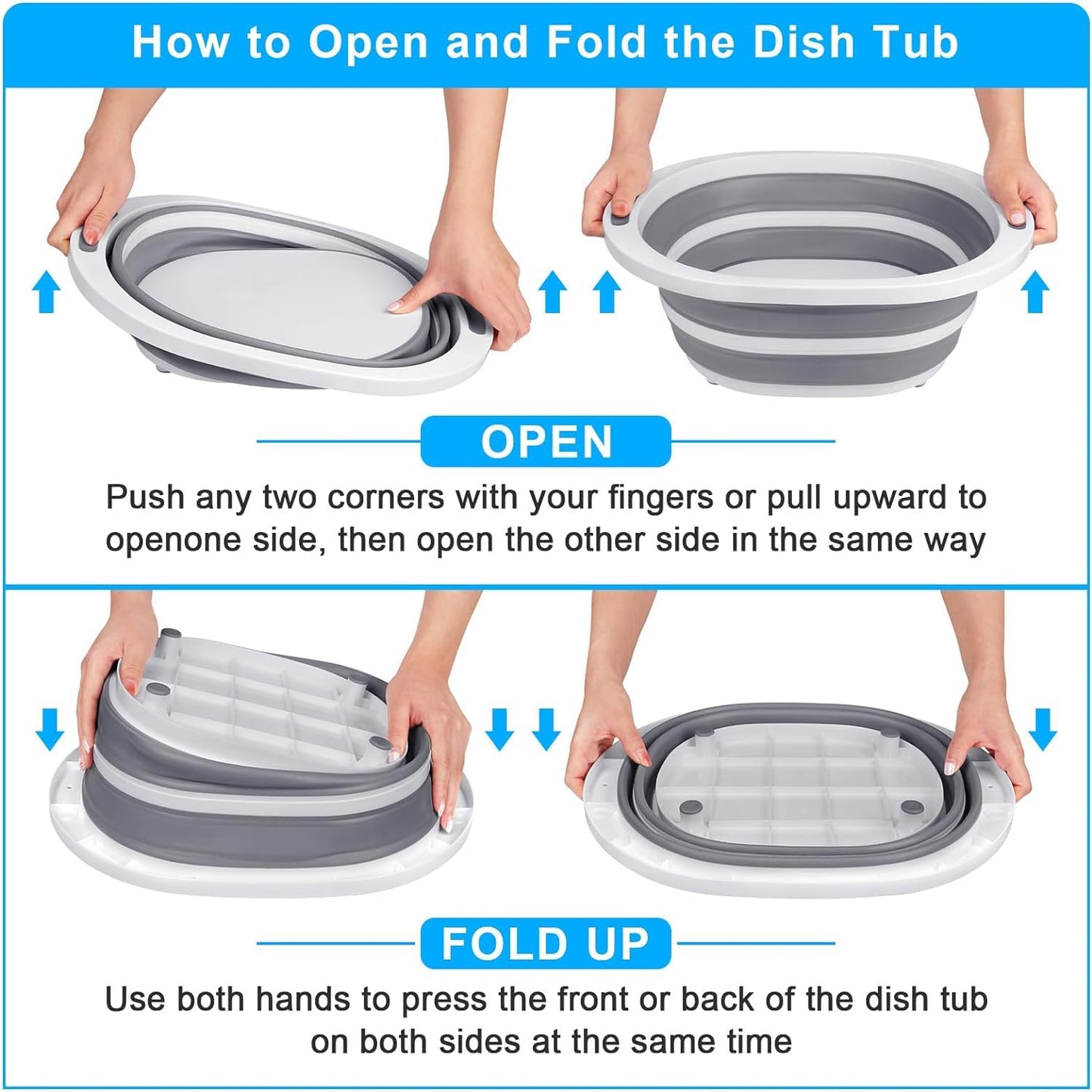 Collapsible Wash Basin, 7.5L Dish Tub Sink Basin Folding Dish Pans for Kitchen Sink, 2-in-1 Dishpan + Cutting Board, Portable Sink Dish Basin for Camping BBQ Prep Tub Washing Bin Bucket for Cleaning