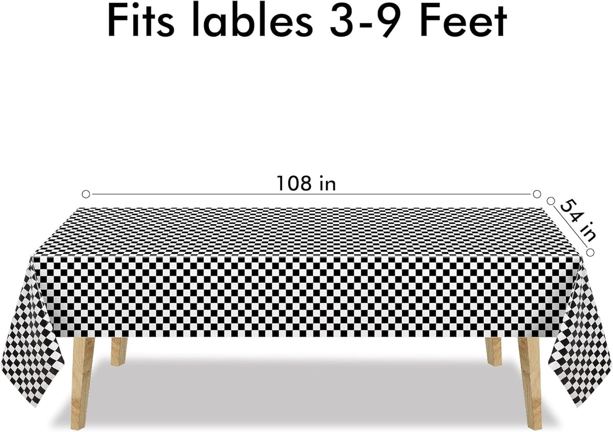 GREATRIL Black White Checkered Party Table Covers Tablecloth for Racing Theme Birthdays Party/Ceremony Decorations Rectangle Tablecover 54'' x 108'' - 2 Packs