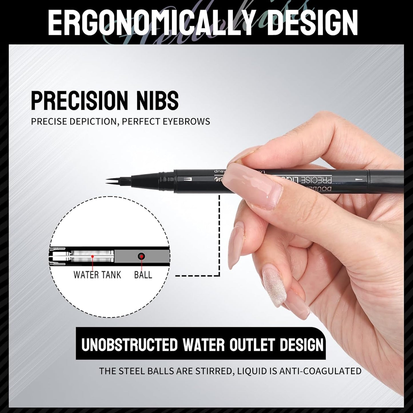 Microblading Eyebrow Pen, Curved Eyebrow Pencil 2-in-1 Dual-Ended Eyebrow Pencil 2-Fork-Tip and Single Tip Creates Natural Eyebrows Waterproof Long-lasting (Black Brown)