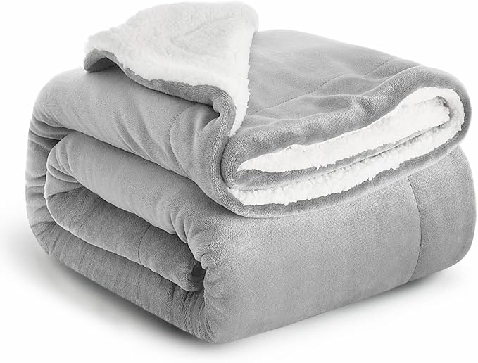 IR Imperial Rooms Sherpa Fleece Throw Blanket for Couch - Soft and Fuzzy Blanket for Winter - Reversible Thick and Warm Fluffy Throw Blankets for Bed, Sofa, Camping and Travel, Light Grey, 50x60Inches
