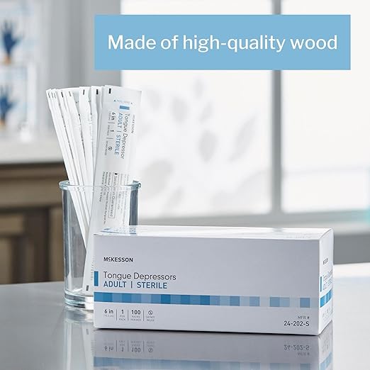 McKesson Tongue Depressor, Sterile, Wooden, Individually Wrapped, Adult, 6 in, 100 Count, 10 Packs, 1000 Total