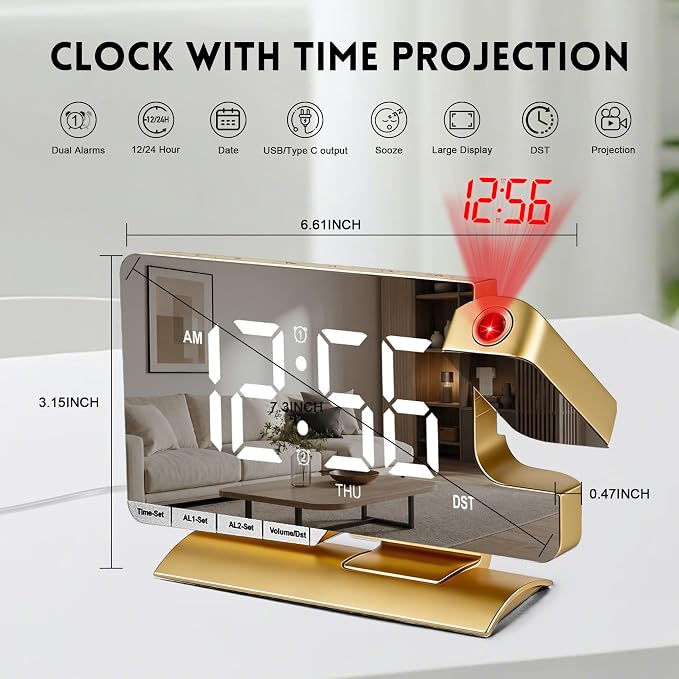 Projection Clock,Alarm Clocks for Bedrooms,Digital Bedside Clock
